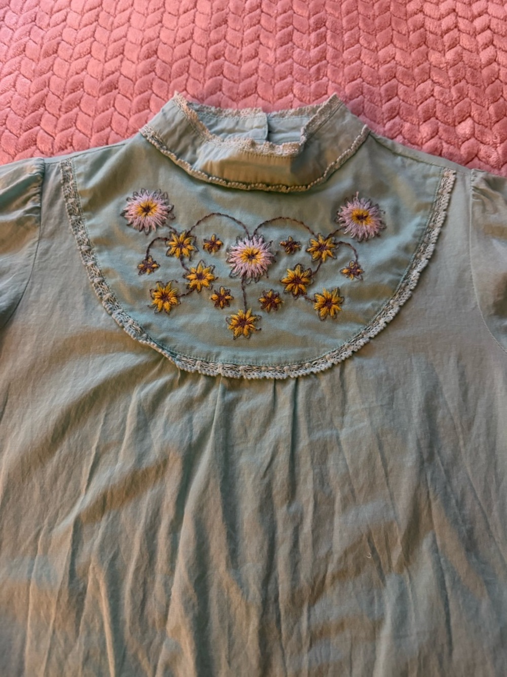 Soundgirl Pastel Blue Top with Yellow & Sage Floral Embroidery Girls Med